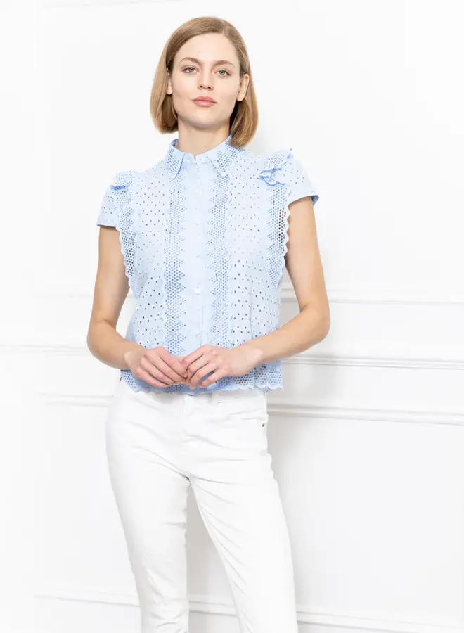 Zero Degrees Celsius- Lace Eyelet Blouse- Blue Combo