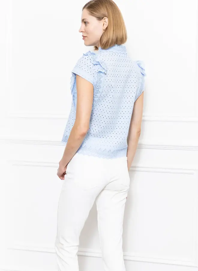Zero Degrees Celsius- Lace Eyelet Blouse- Blue Combo