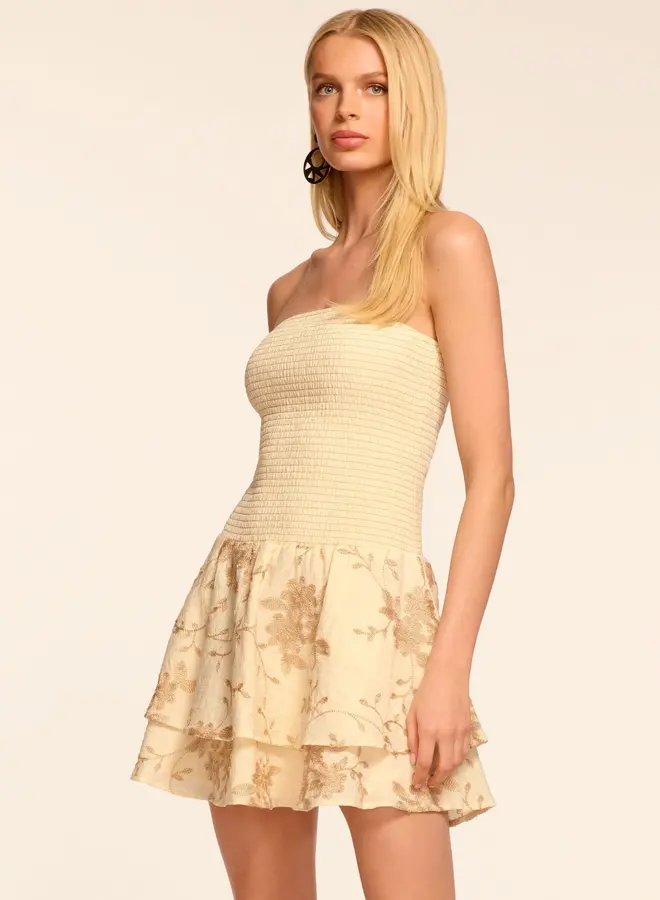 Ramy Brook- Estrella Smocked Strapless Mini Dress- WHTS