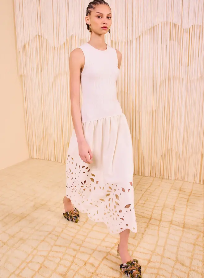 Ulla Johnson- Rosaline Sleeveless Drop Waist Knit Midi Dress- Cowrie