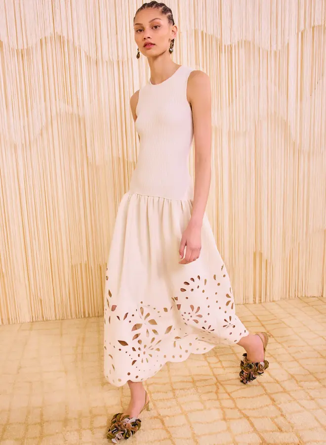 Ulla Johnson- Rosaline Sleeveless Drop Waist Knit Midi Dress- Cowrie