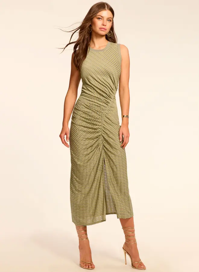 Ramy Brook- Karla Knit Midi Dress- Olive Green Scallop