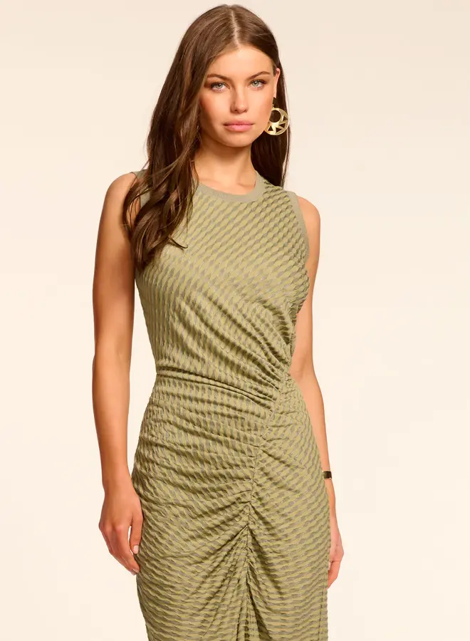 Ramy Brook- Karla Knit Midi Dress- Olive Green Scallop