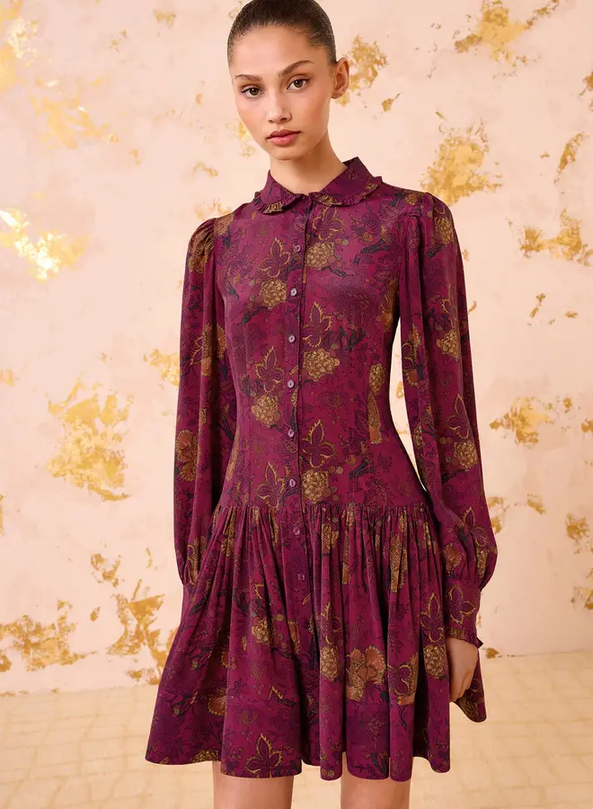 Ulla Johnson- Simona Silk Long Sleeve Mini Dress- Peony