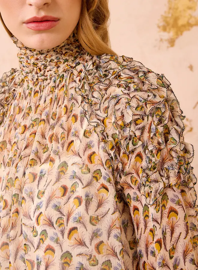 Ulla Johnson- Magdalena Silk Smocked Long Sleeve Blouse- Swan