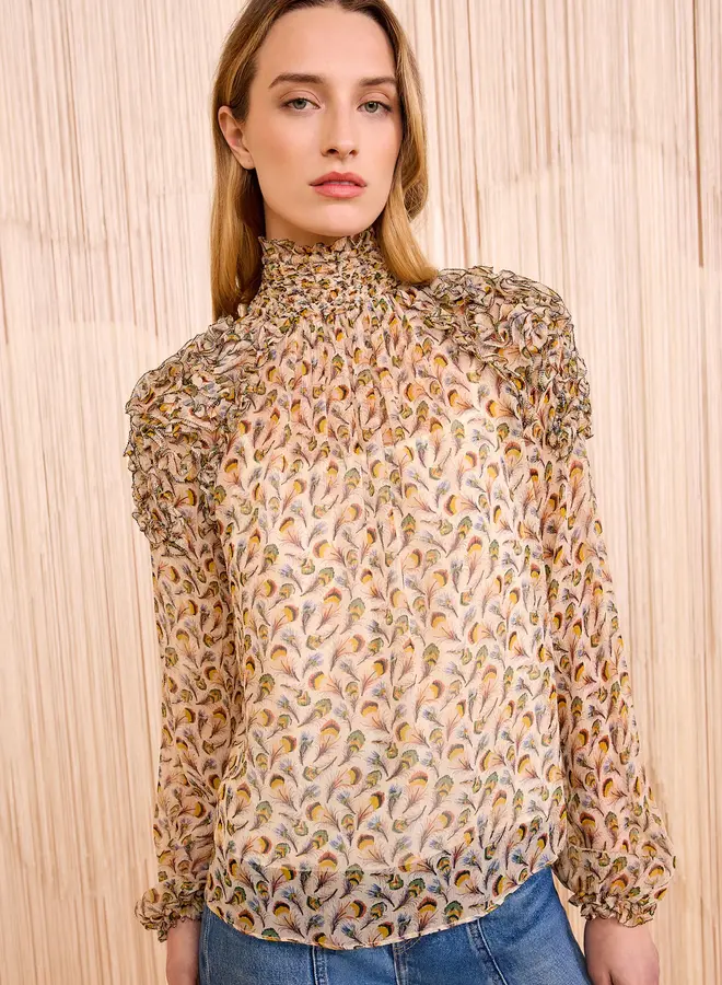 Ulla Johnson- Magdalena Silk Smocked Long Sleeve Blouse- Swan