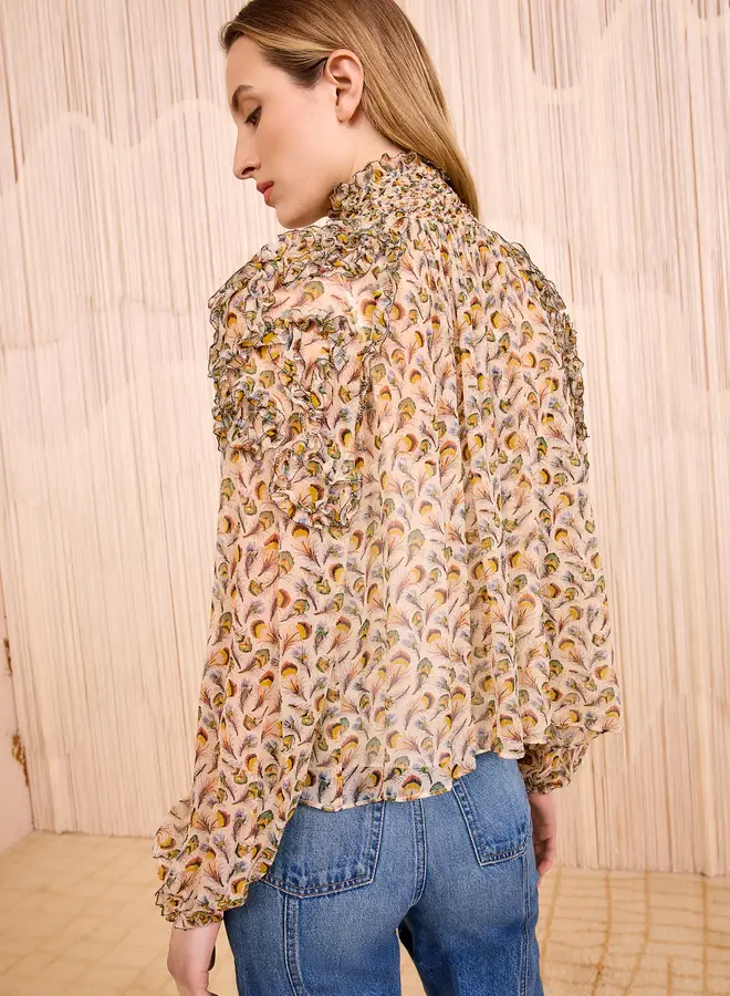 Ulla Johnson- Magdalena Silk Smocked Long Sleeve Blouse- Swan