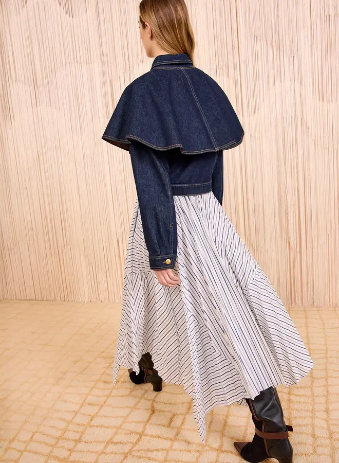 Ulla Johnson- Yasna High Waist Asymmetrical Midi Skirt- Chalk Stripe