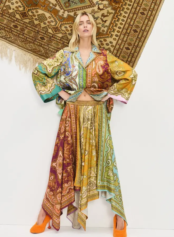 Alemais- CLEMENZA SPLICED SCARF SILK SKIRT- Multi