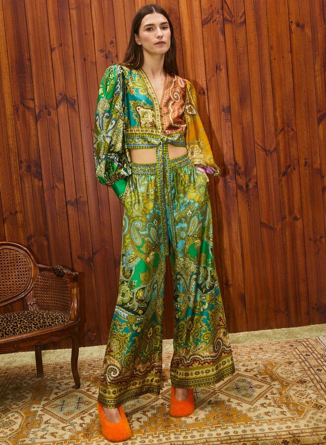 Alemais- CLEMENZA SPLICED CROP SILK BLOUSE- Multi