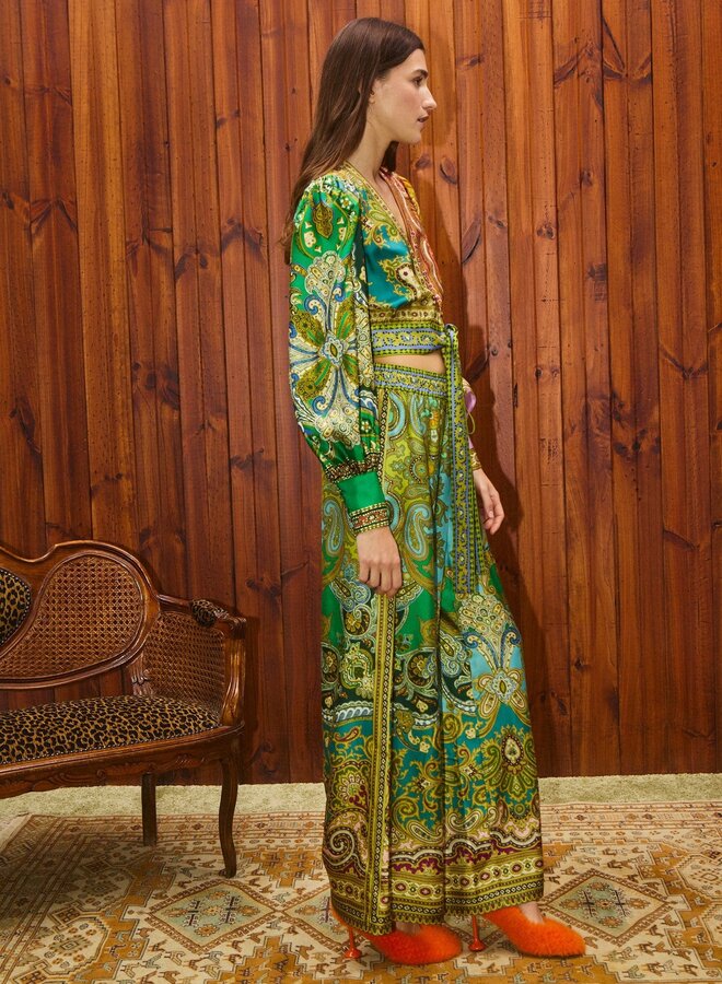 Alemais- CLEMENZA SPLICED CROP SILK BLOUSE- Multi