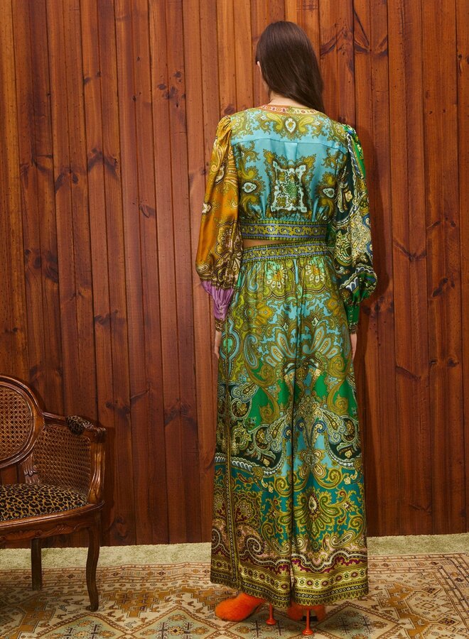 Alemais- CLEMENZA SPLICED CROP SILK BLOUSE- Multi