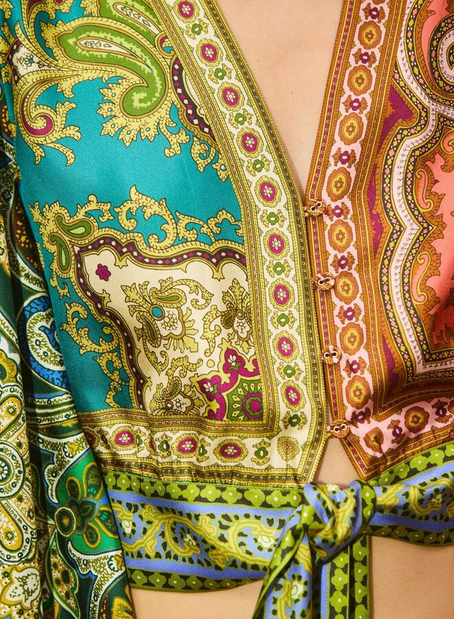 Alemais- CLEMENZA SPLICED CROP SILK BLOUSE- Multi