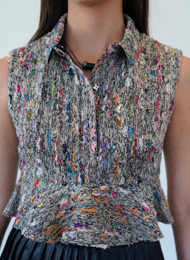 Shug- Cate Top- Black Multi Boucle