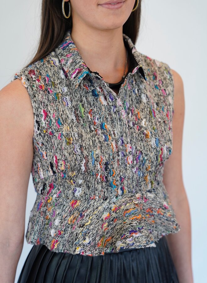 Shug- Cate Top- Black Multi Boucle