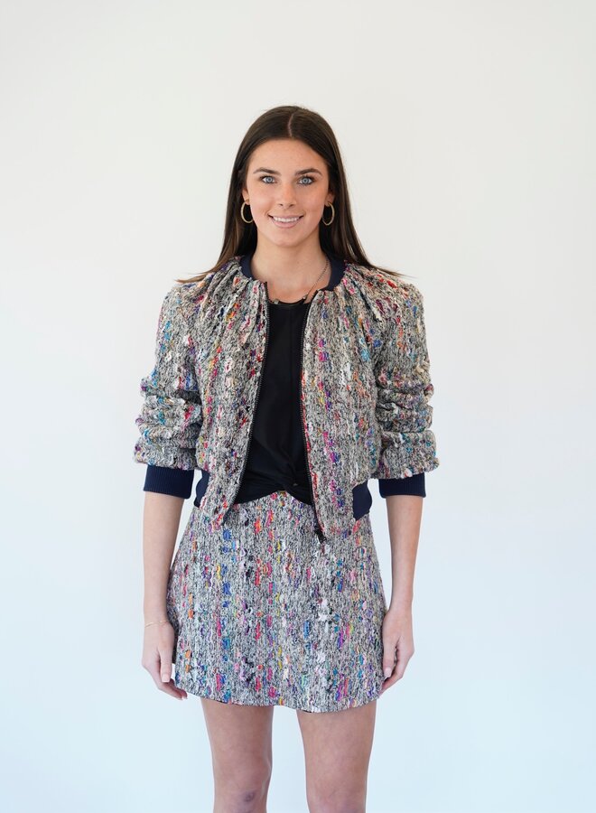 Shug- Holly Bomber- Black Multi Boucle