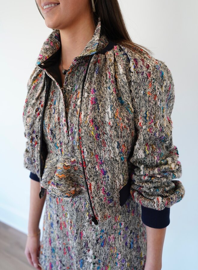 Shug- Holly Bomber- Black Multi Boucle