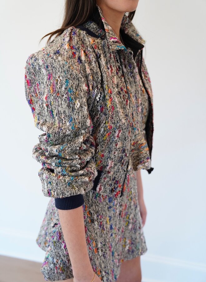 Shug- Holly Bomber- Black Multi Boucle