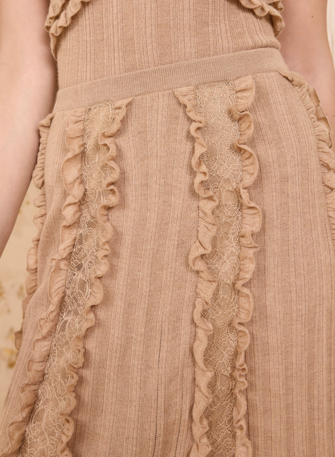 Ulla Johnson- Vivian Knit High Waist Midi Skirt- Camel Melange