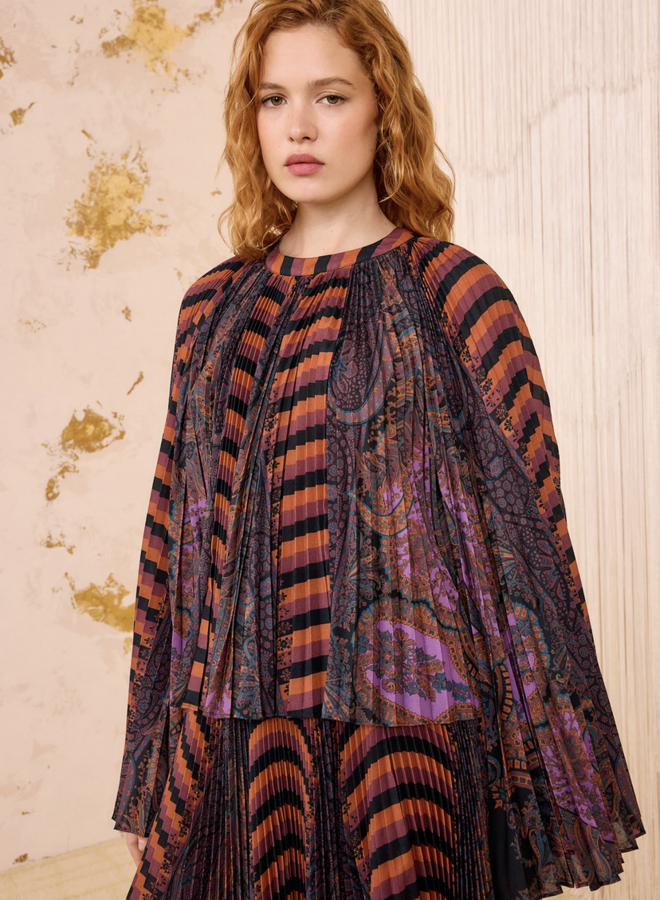 Ulla Johnson- Ella Pleated Bell Sleeve Blouse- Amethyst