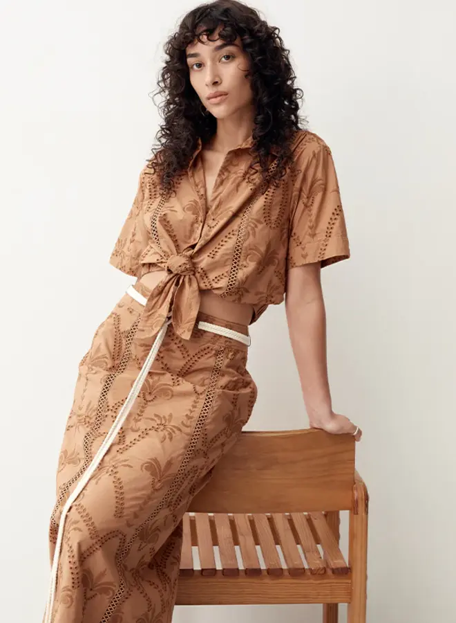 Mos The Label- Alicia Tie Front Shirt- Nutshell