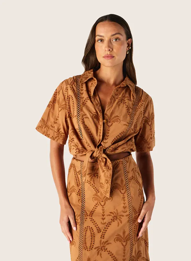 Mos The Label- Alicia Tie Front Shirt- Nutshell