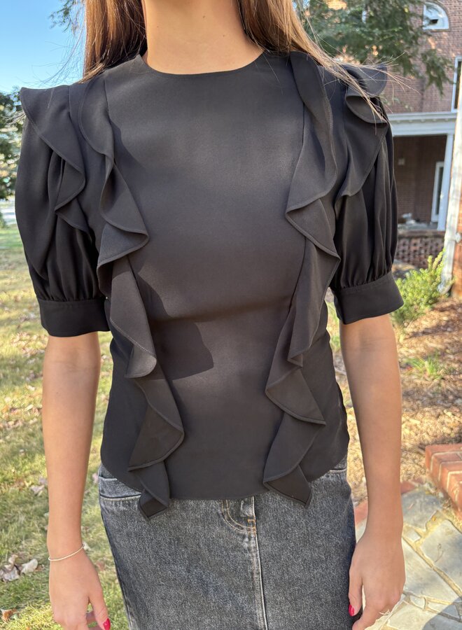 Ulla Johnson- Carmen Short Sleeve Blouse- Noir