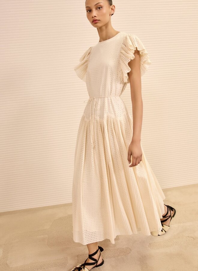 Ulla Johnson- Sylvaine Flutter Sleeve Midi Dress- Cowrie