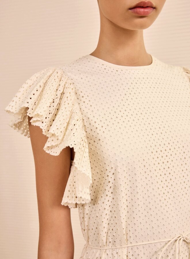 Ulla Johnson- Sylvaine Flutter Sleeve Midi Dress- Cowrie