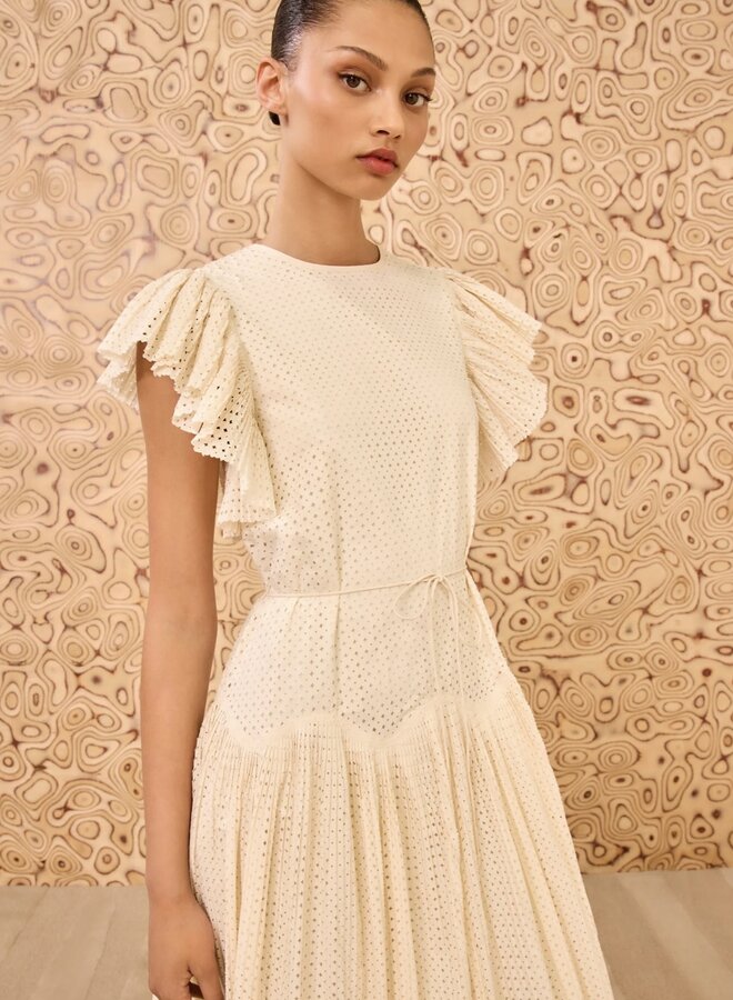 Ulla Johnson- Sylvaine Flutter Sleeve Midi Dress- Cowrie