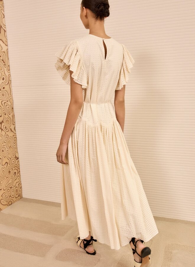 Ulla Johnson- Sylvaine Flutter Sleeve Midi Dress- Cowrie