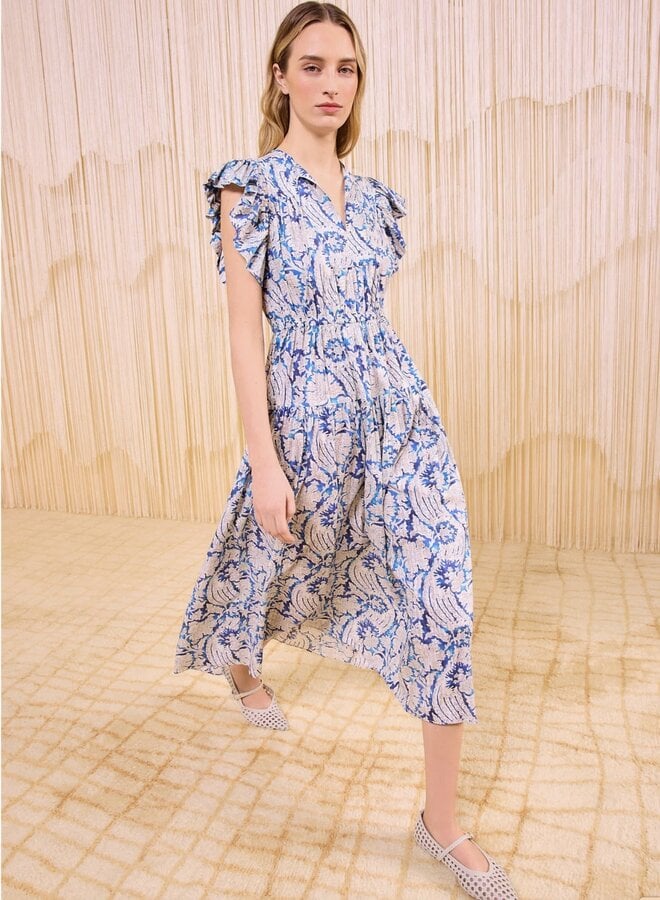 Ulla Johnson- Kairi Flutter Sleeve Midi Dress- Ciel