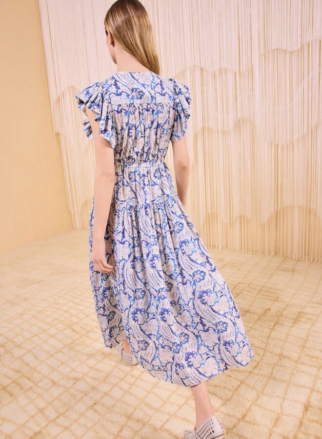 Ulla Johnson- Kairi Flutter Sleeve Midi Dress- Ciel