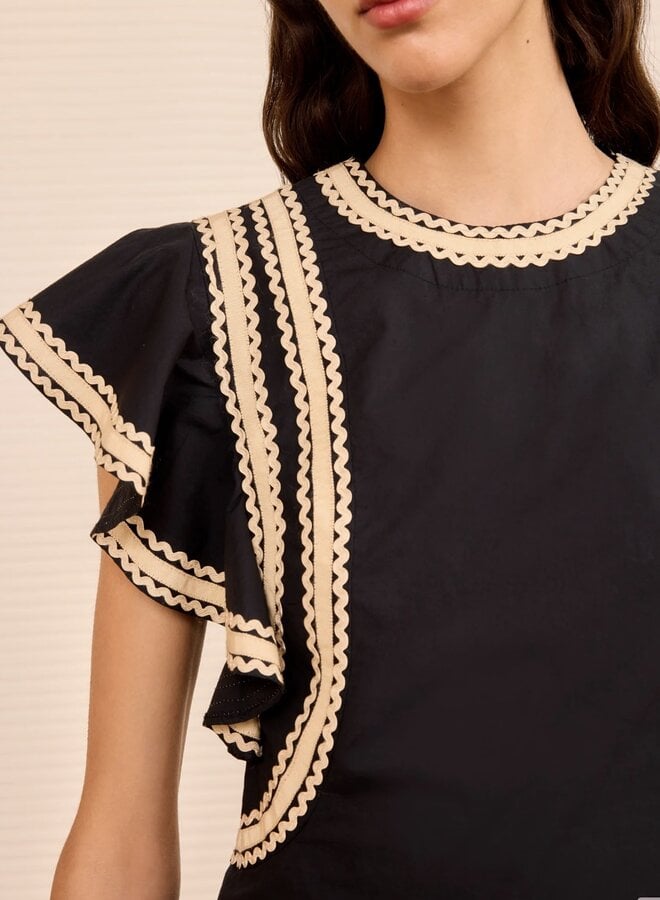 Ulla Johnson- Anora Flutter Sleeve Top- Noir