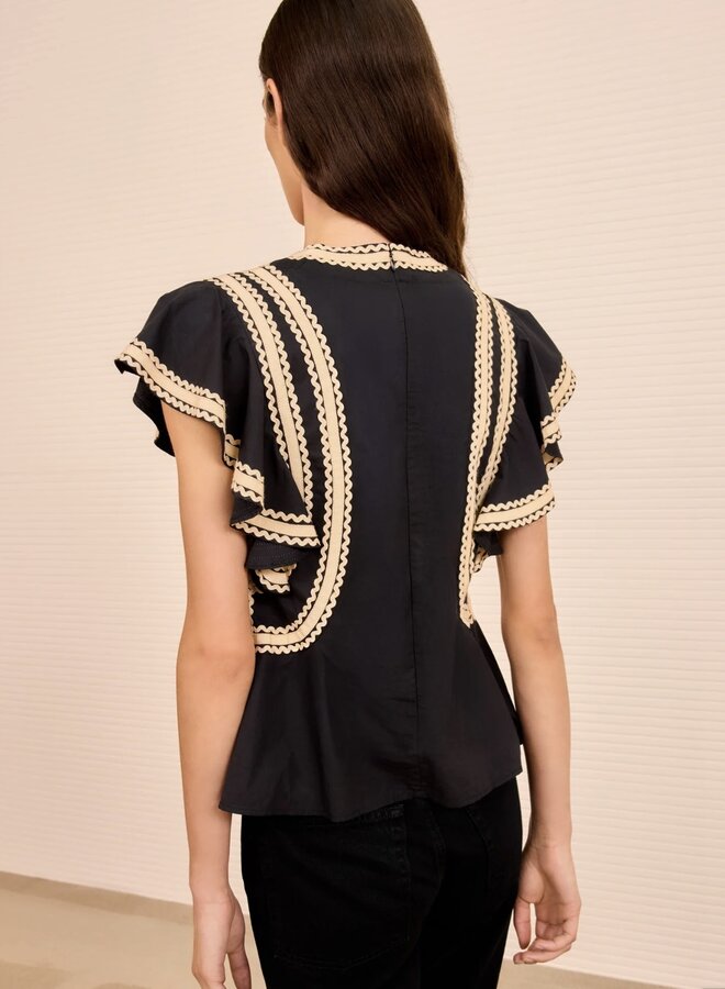 Ulla Johnson- Anora Flutter Sleeve Top- Noir