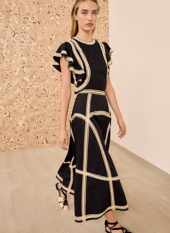 Ulla Johnson- Norah A-line Midi Skirt- Noir