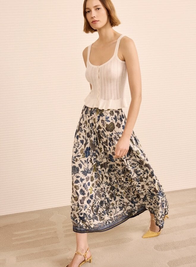 Ulla Johnson- Alexandra Ruffled Cotton Midi Skirt- Porcelain