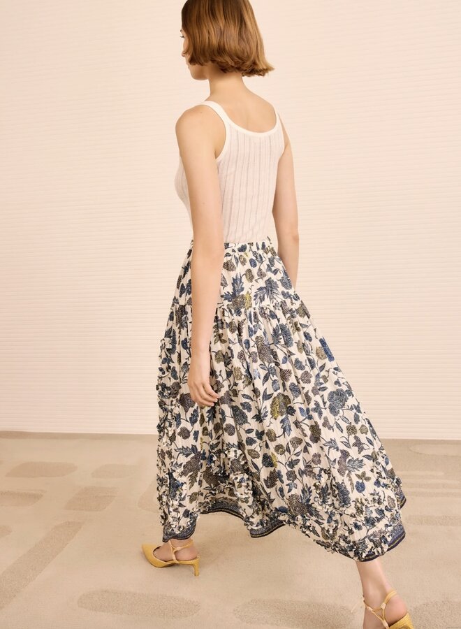 Ulla Johnson- Alexandra Ruffled Cotton Midi Skirt- Porcelain