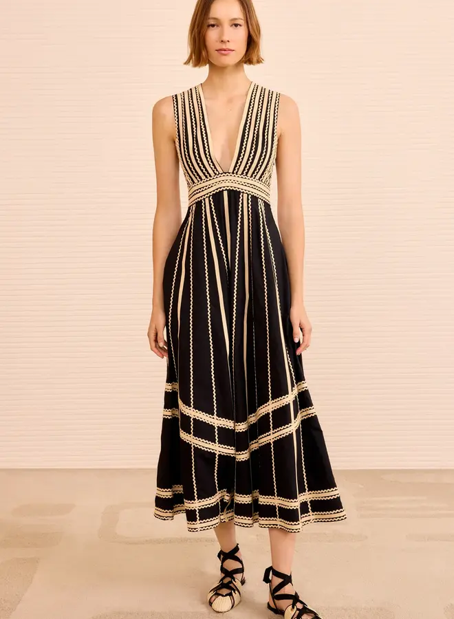 Ulla Johnson- Palermo Deep V Midi Dress- Noir