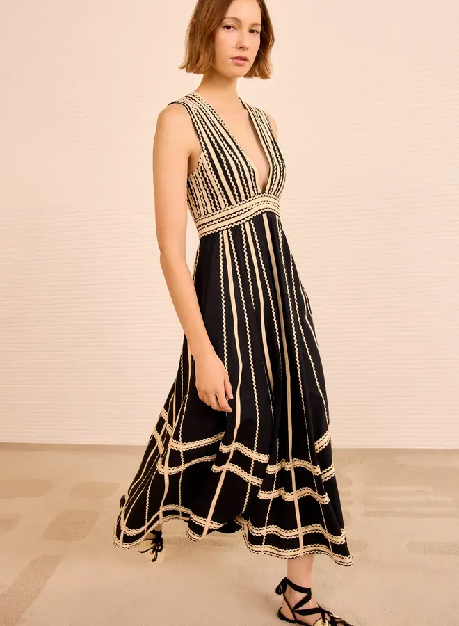 Ulla Johnson- Palermo Deep V Midi Dress- Noir