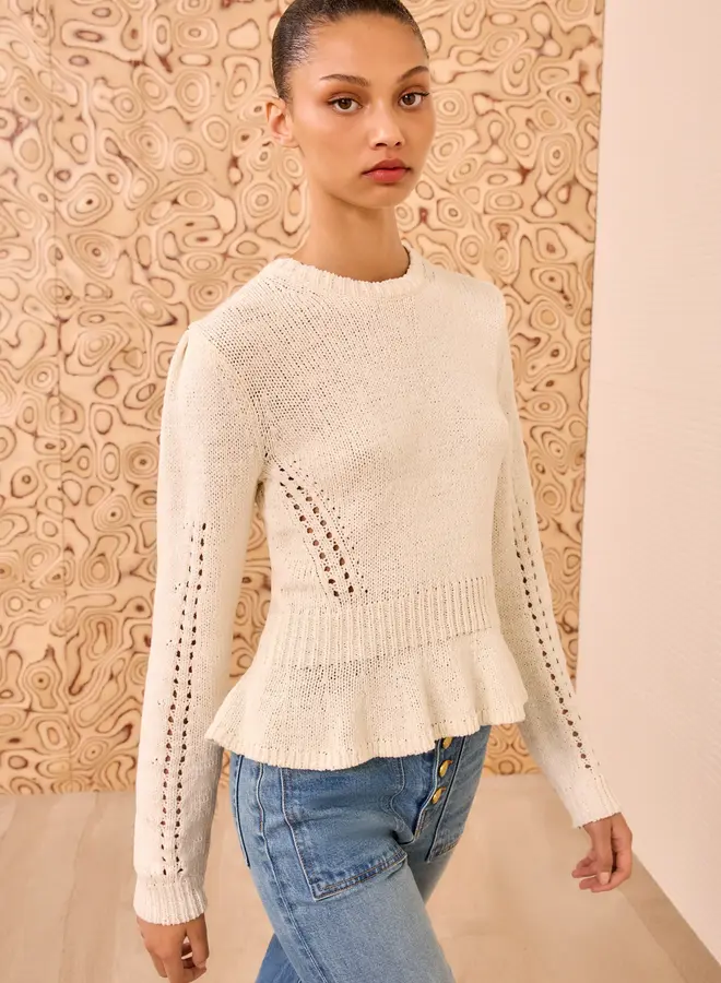 Ulla Johnson- Aurelie Long Sleeve Peplum Pullover- Cowrie