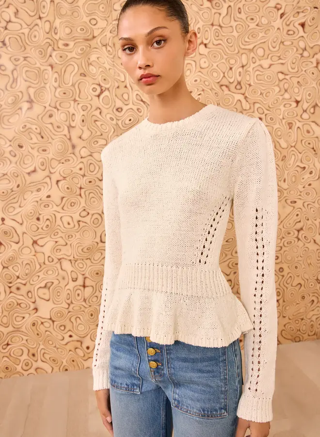 Ulla Johnson- Aurelie Long Sleeve Peplum Pullover- Cowrie