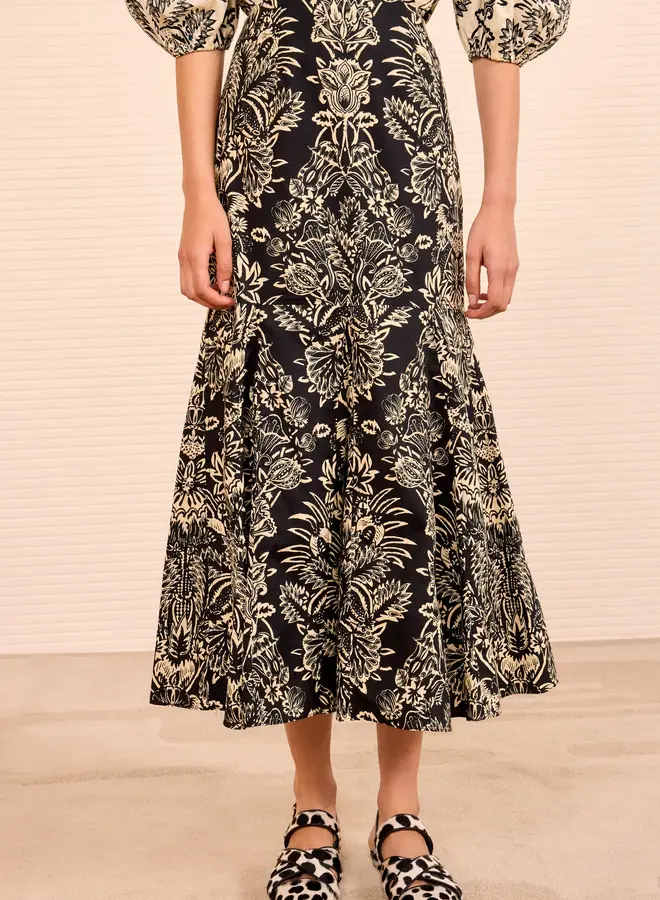Ulla Johnson- Clarisse Trumpet Midi Skirt- Noir Flora