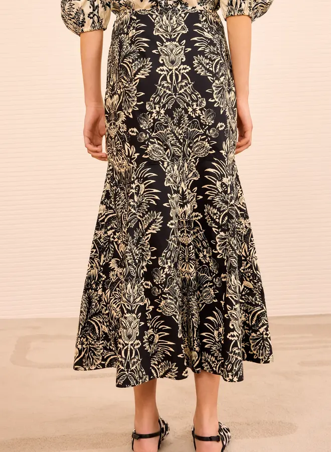 Ulla Johnson- Clarisse Trumpet Midi Skirt- Noir Flora