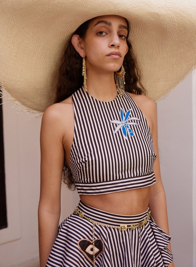 Alemais- SIROCCO EMBROIDERED HALTER TOP