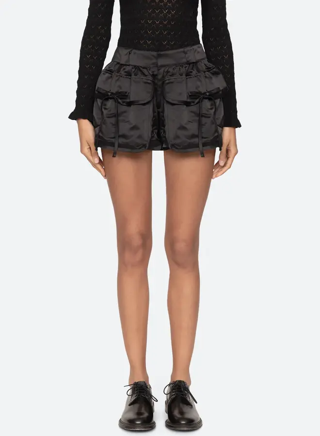 Sea New York- LORAINE SATIN BUBBLE  SHORTS- Black