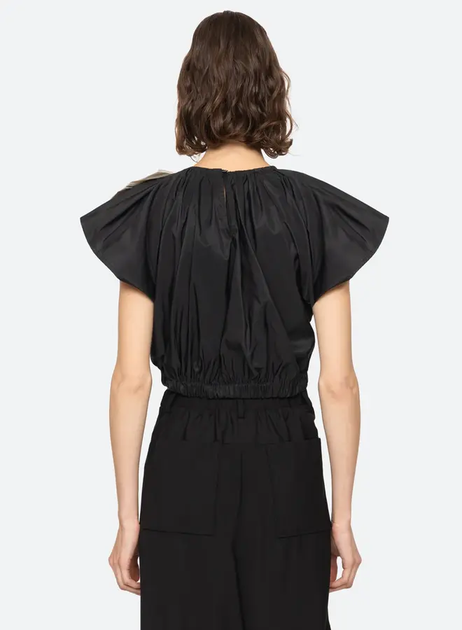 Sea New York- LAURIE SOLID FLUTTER SLV TOP- Black