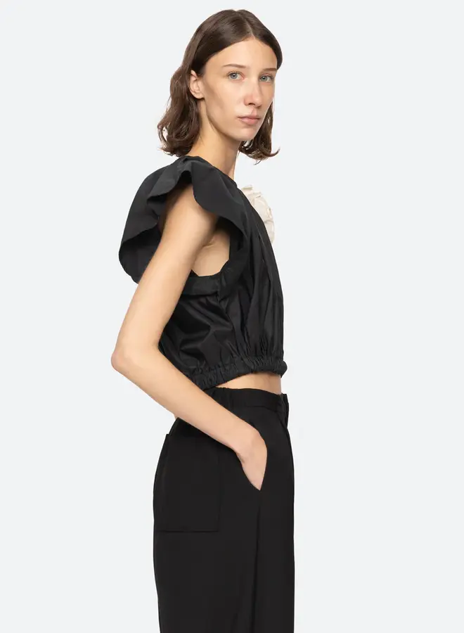 Sea New York- LAURIE SOLID FLUTTER SLV TOP- Black