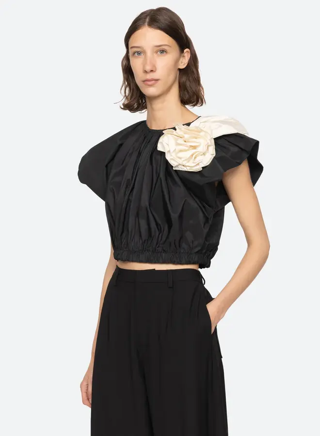 Sea New York- LAURIE SOLID FLUTTER SLV TOP- Black