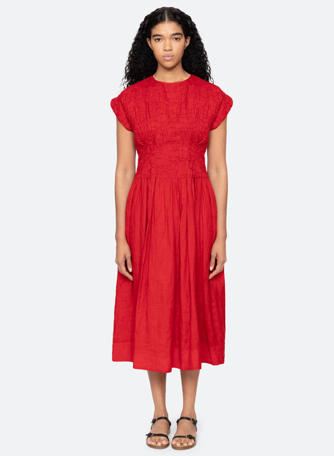 Sea New York- IMOGEN SOLID MIDI DRESS- Red